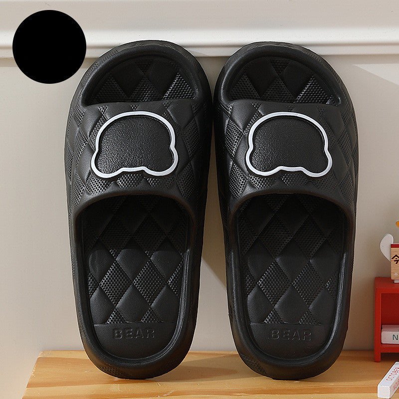 Rhombus Design Bear Slippers Indoor Non-slip Thick Soles Floor Bedroom Bathroom Slippers For Women Men Cute House Shoes null