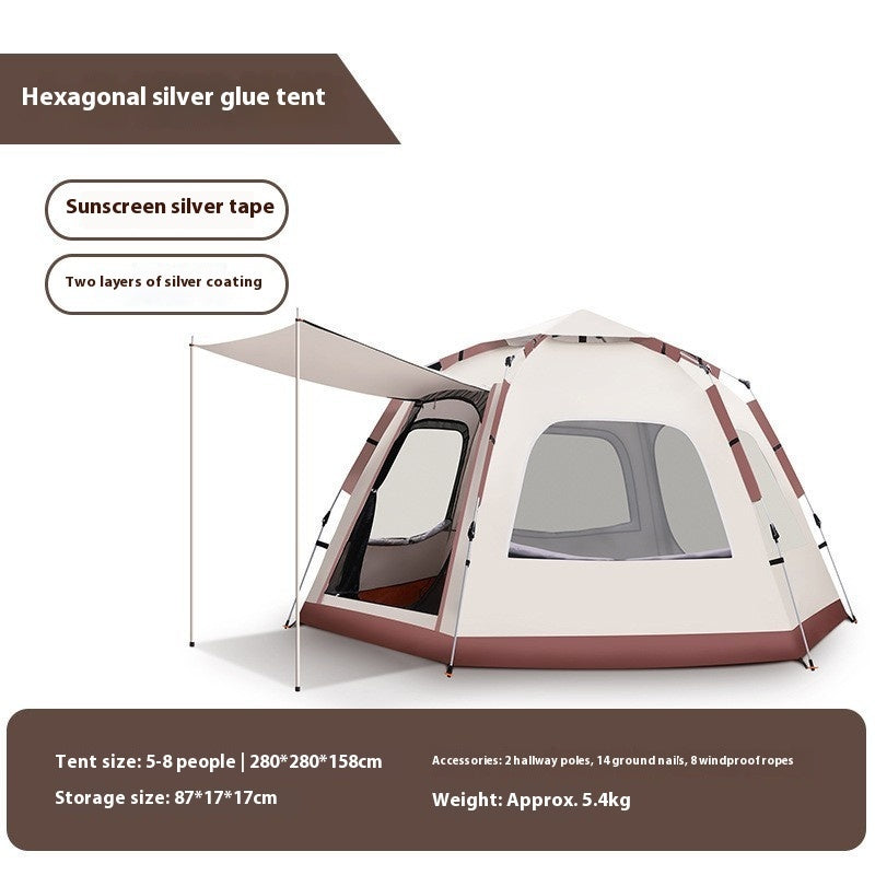 Outdoor Camping Camping Beige Khaki Large Hexagonal Tent Windproof Waterproof Anti Mosquito null