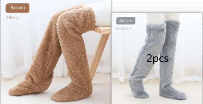 Over Knee High Fuzzy Long Socks Winter Warm Cold Leg Knee Joint Cold-proof Stockings Home Floor Sleeping Socks null