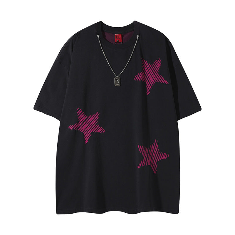 Cool Contrast Color Five-pointed Star Lazy And Loose Top