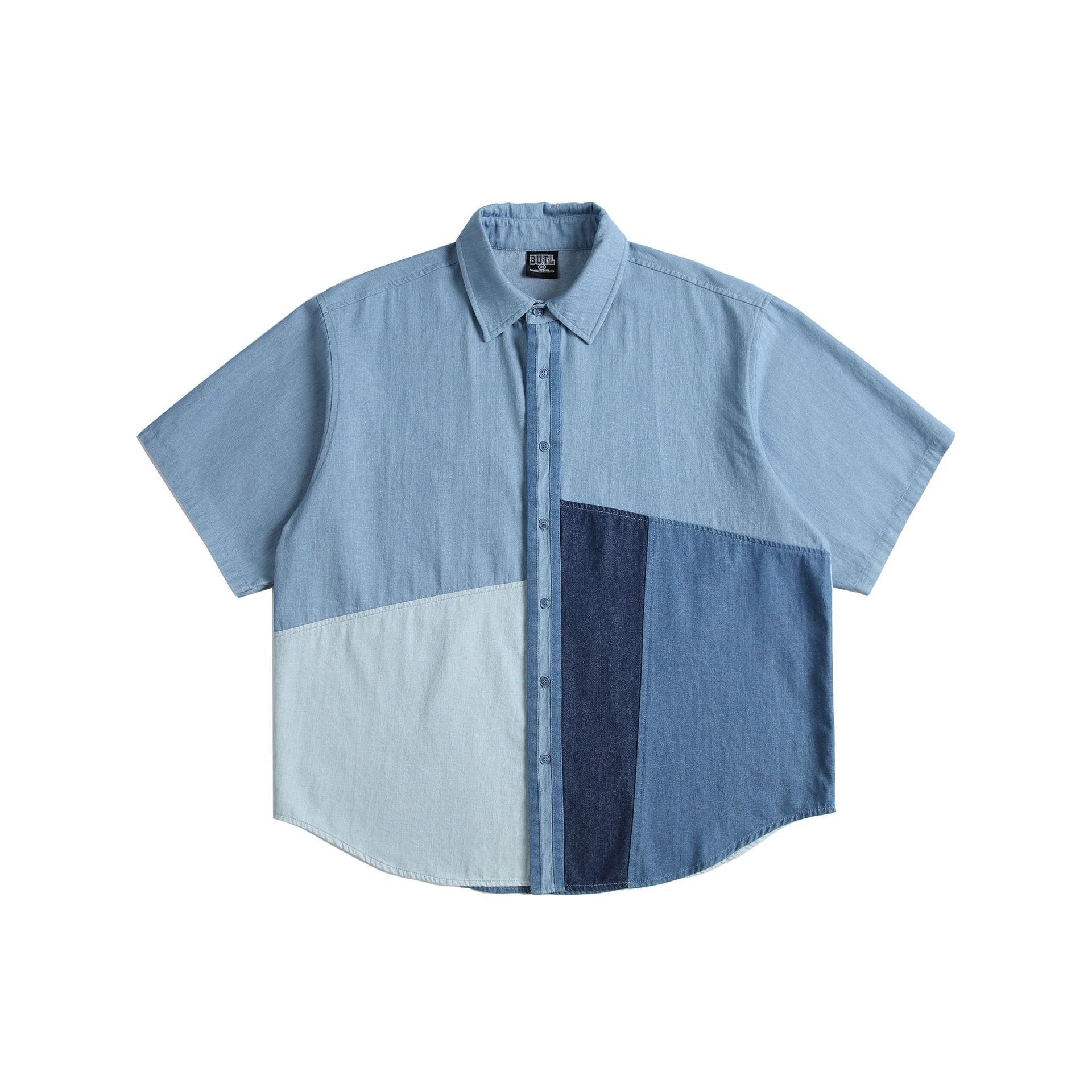 American Street Irregular Color Matching Short Sleeve Shirt