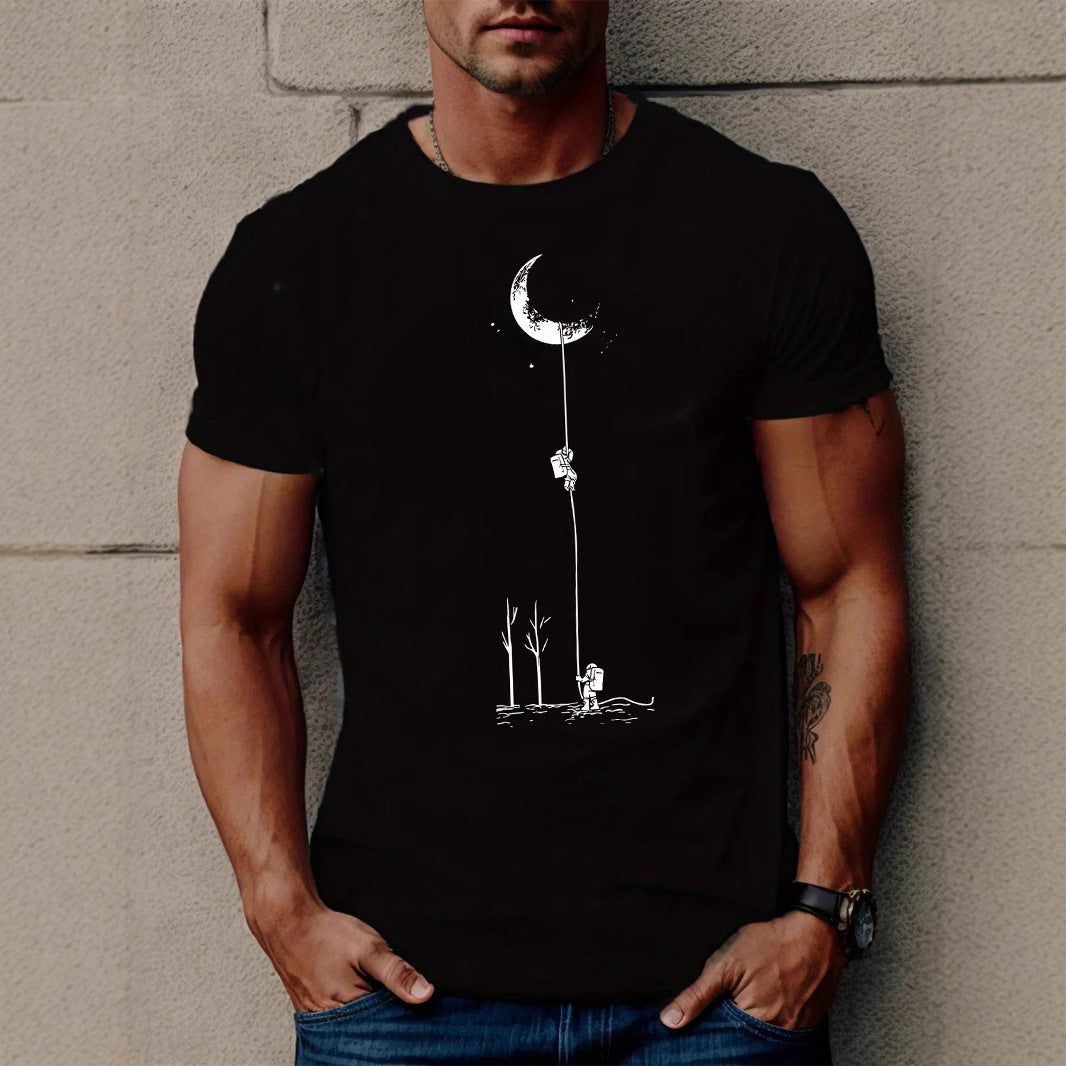 Astronaut Moon Moon Print Polyester T-shirt