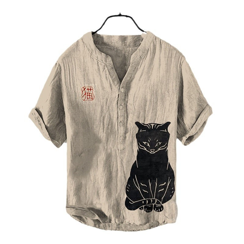 Printed Men's Casual Loose-fit Retro Short-sleeve