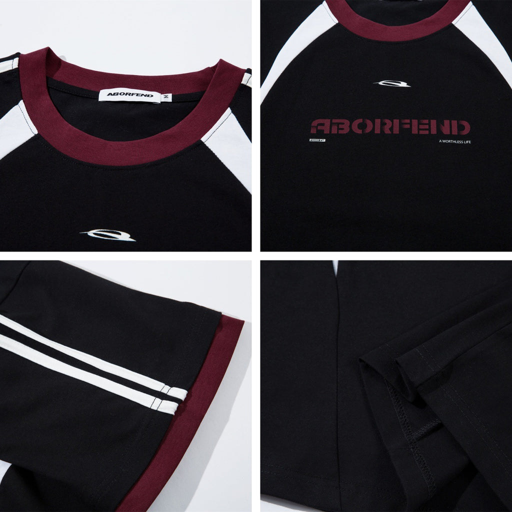 Retro Contrast Color Letter Print Short-sleeve T-shirt Loose Couple's Tops