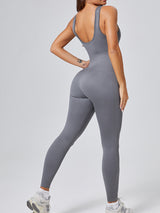 Threaded-knit Tummy-control Butt-lifting Form-fitting Breathable U-neck Bodysuit