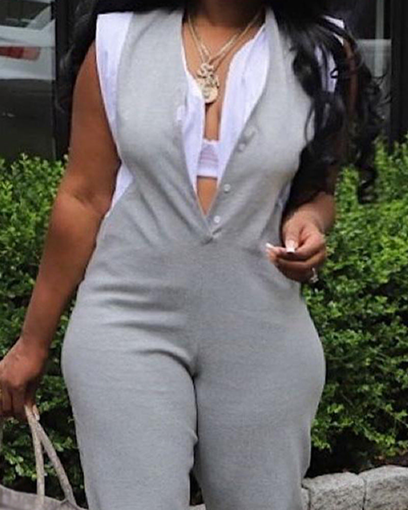 Fake Two-piece Sleeveless Long Ankle Banded Jumpsuit