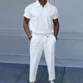 Men's Clothing Solid Color Polo Collar Short Sleeve Trousers Suit