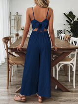 Fashionable Casual Jumpsuit With Shoulder Straps And A Bow Detail On The Back