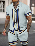 Fashion Men's Cuban Collar Shirt Two-piece Set