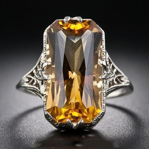 Citrine Hollow Carved Ring Europe and America