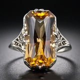 Citrine Hollow Carved Ring Europe and America