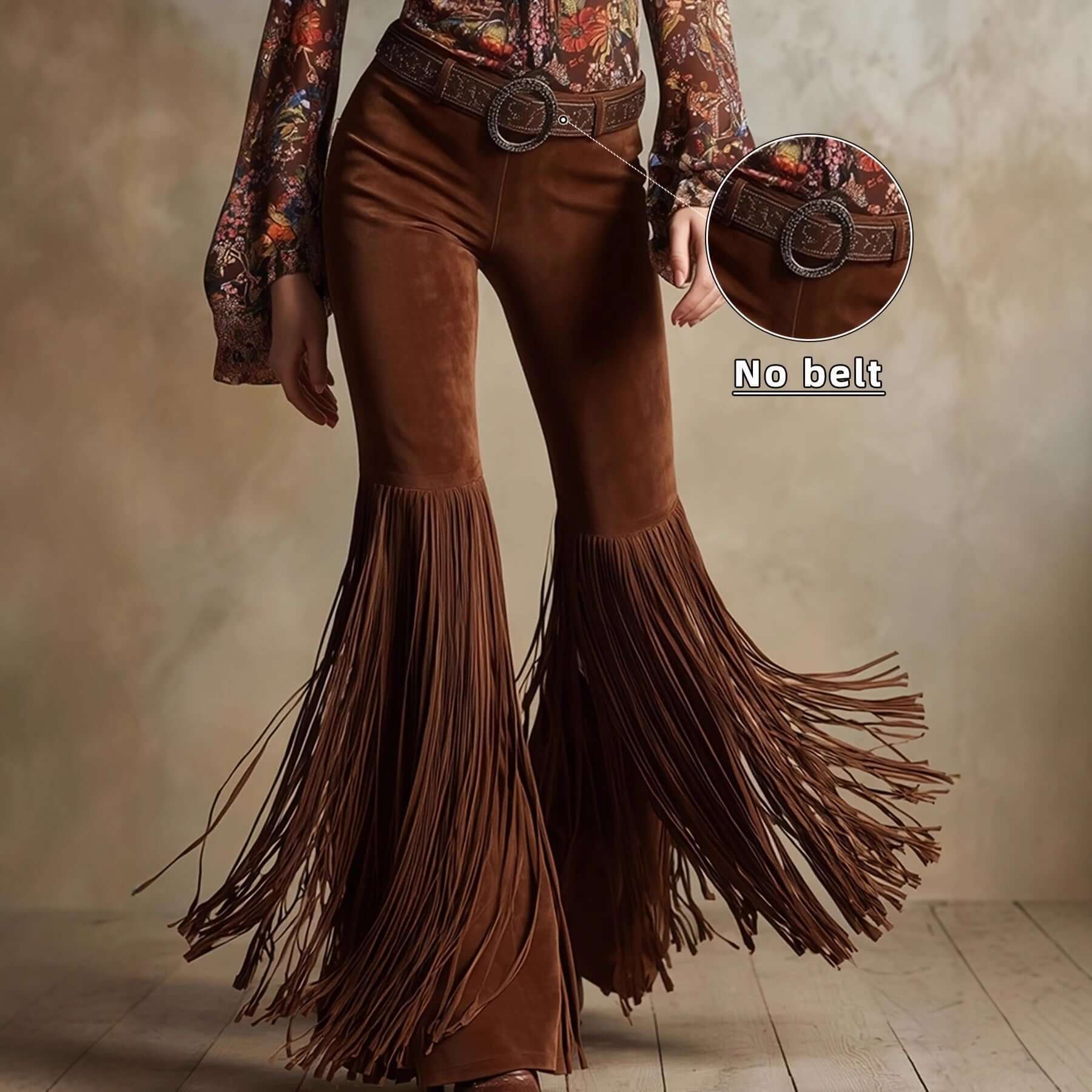 Womens Retro Western Fringe New Suede-Look Pants