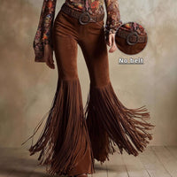 Womens Retro Western Fringe New Suede-Look Pants
