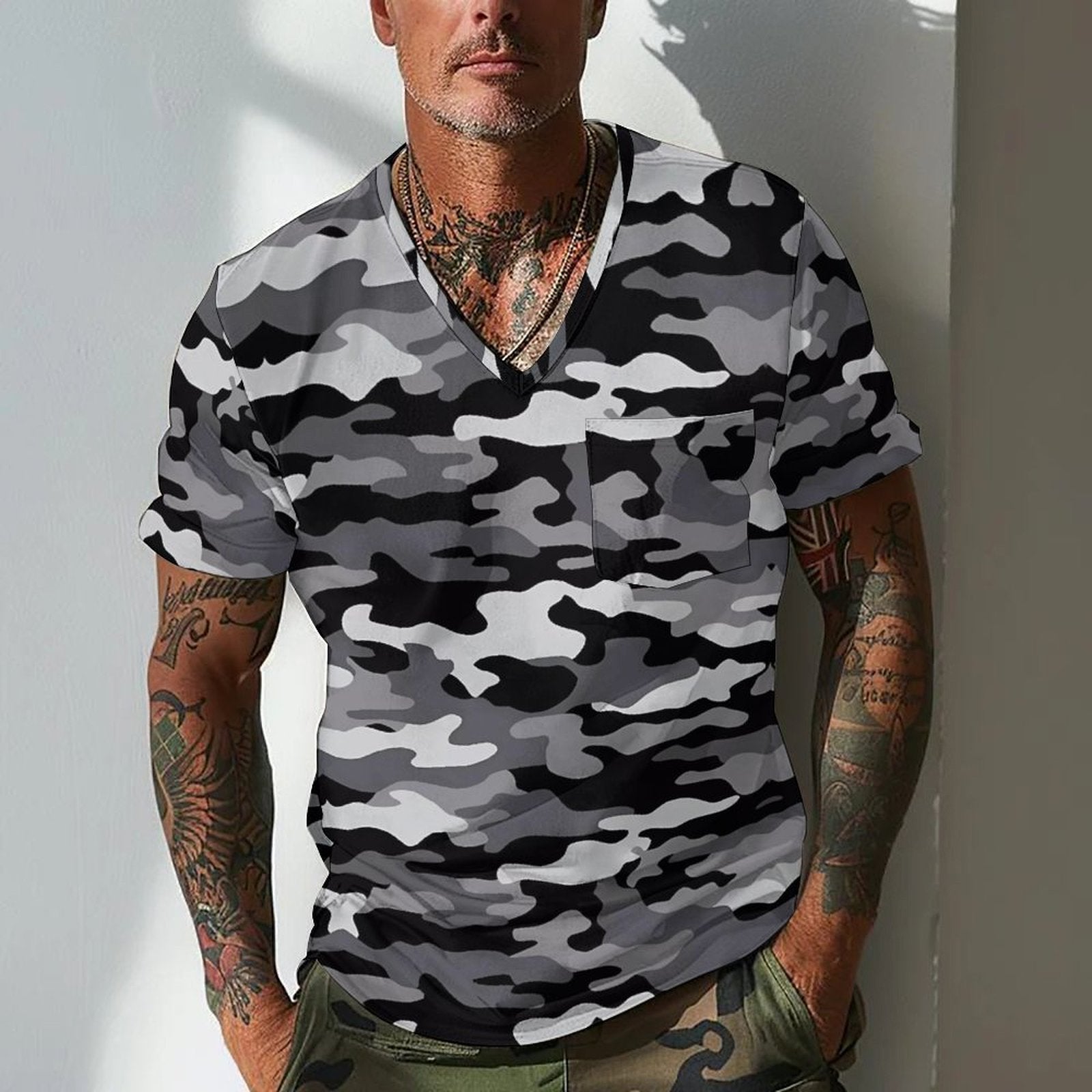 Summer Men's Design Camouflage Breathable Loose Fashion Short Sleeve