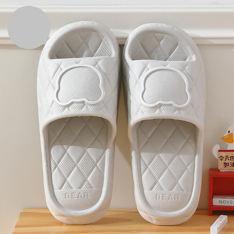 Rhombus Design Bear Slippers Indoor Non-slip Thick Soles Floor Bedroom Bathroom Slippers For Women Men Cute House Shoes null