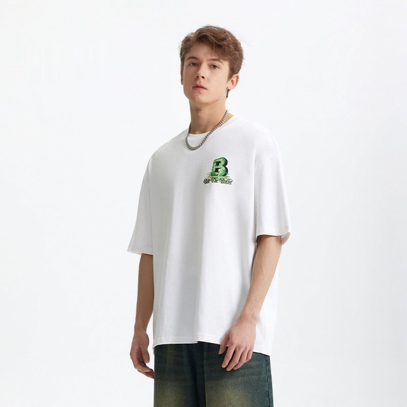 Personalized Letter B Printed T-shirt Loose Street Casual Short Sleeve Men