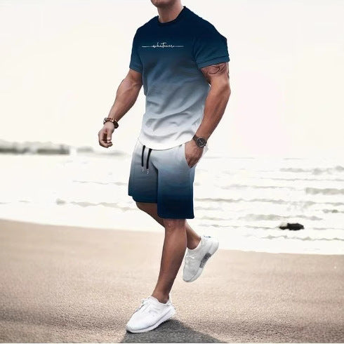 Summer Fashion Trend 3D Digital Printing Men's Short Sleeve Shorts Suit
