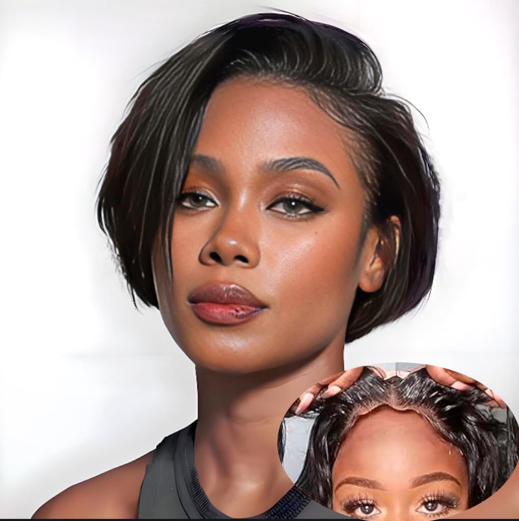 Ksfull Pixie Cut Wig Human Hair Straight 13X4 HD Lace Front Wigs Wear and Go Glueless Wigs Human Hair Pre Plucked Pre Cut Short Wigs for Women Human Hair Frontal Wig Human Hair Natural Color