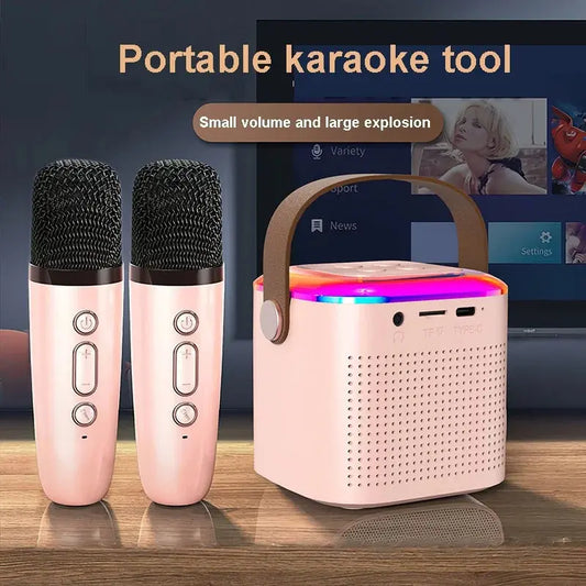 Microphone Karaoke Machine Bluetooth-compatible Speaker With 2 Wireless Mic RGB Light Home Family Singing Speaker null