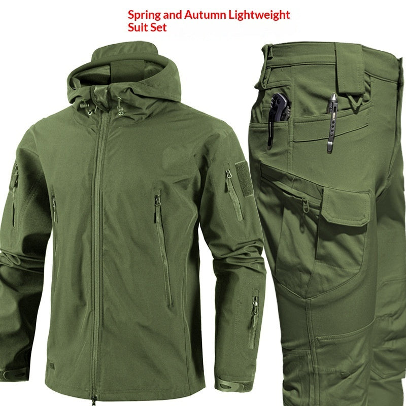 Alt Tag: Camouflage Padded Jacket And Pants Suit men's waterproof breathable windproof outdoor jacket and cargo pants set in green