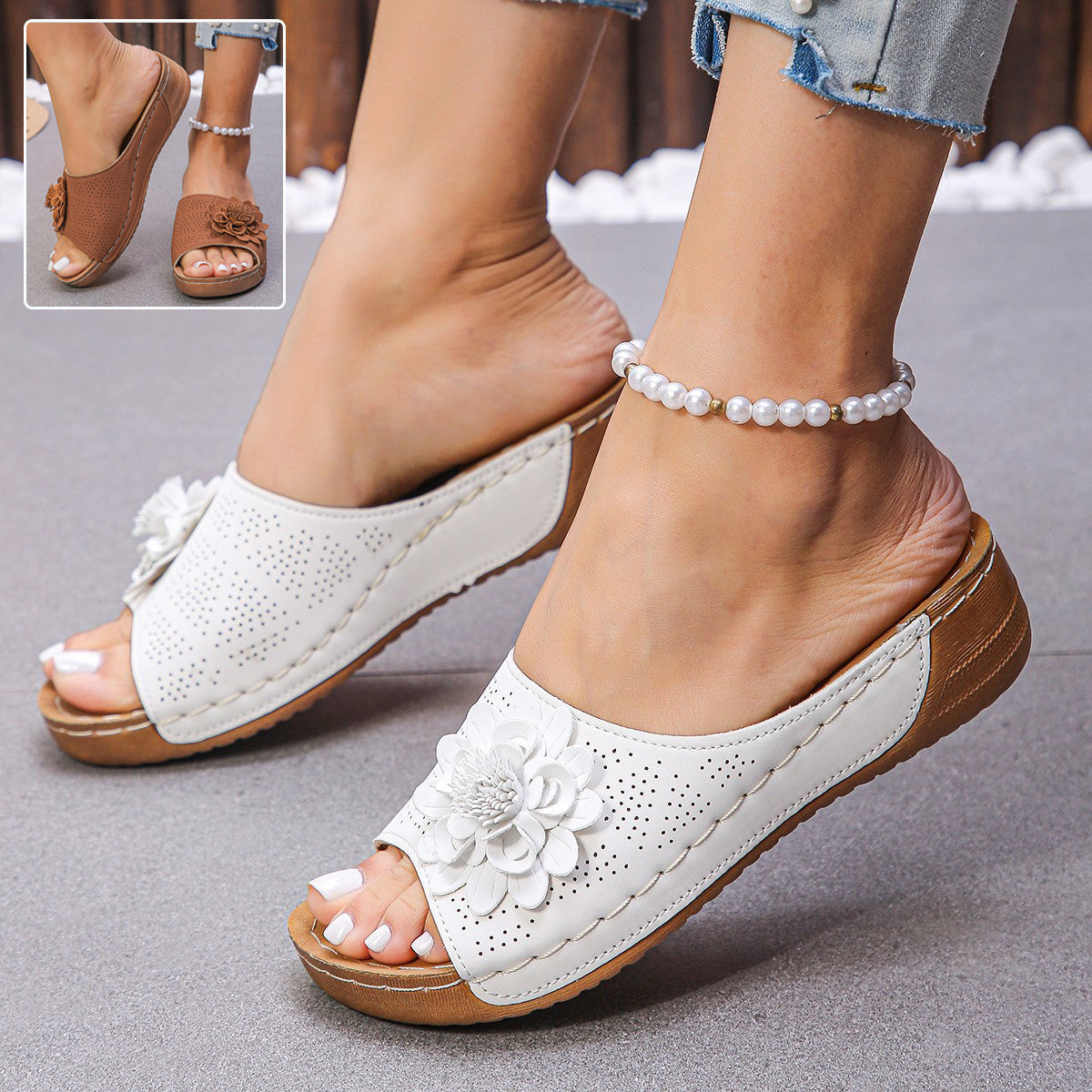 Flower Wedges Sandals Summer Fashion Retro Hollow Sandals Holiday Beach Shoes For Women null