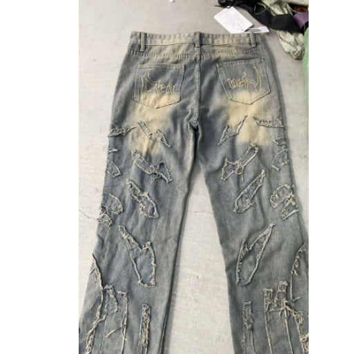 Stitching Wide Leg Jeans Embroidered Men And Women