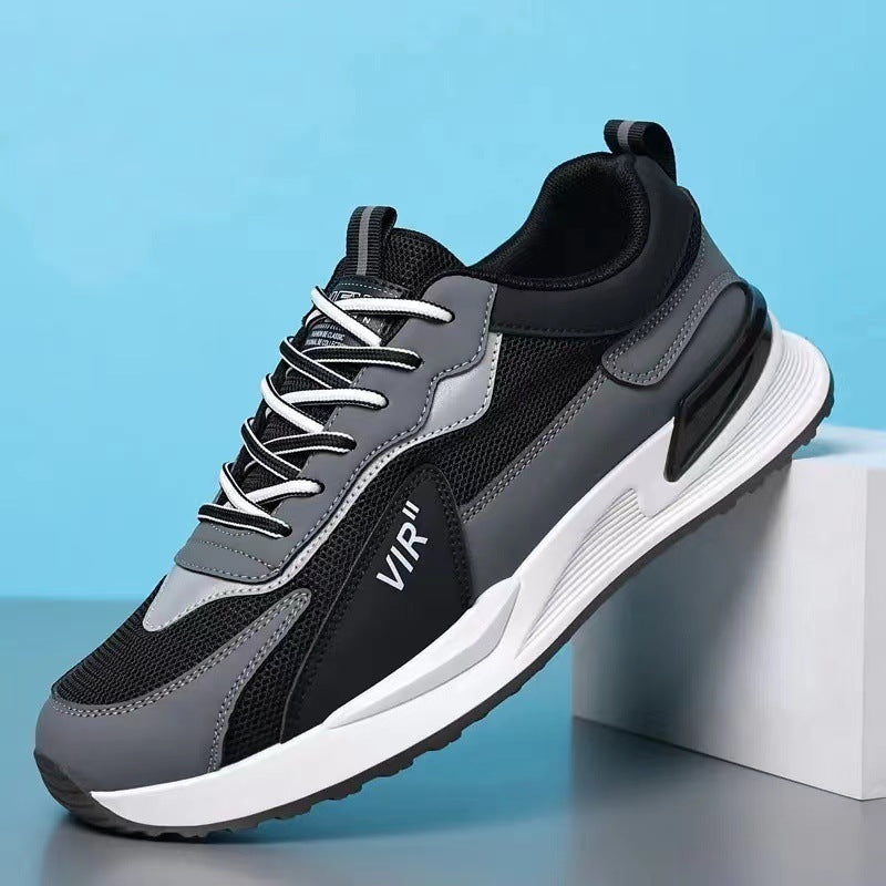 Men's Color Block Mesh Shoes Fashion Casual Lace-up Sneakers Outdoor Breathable Running Sports Shoes null