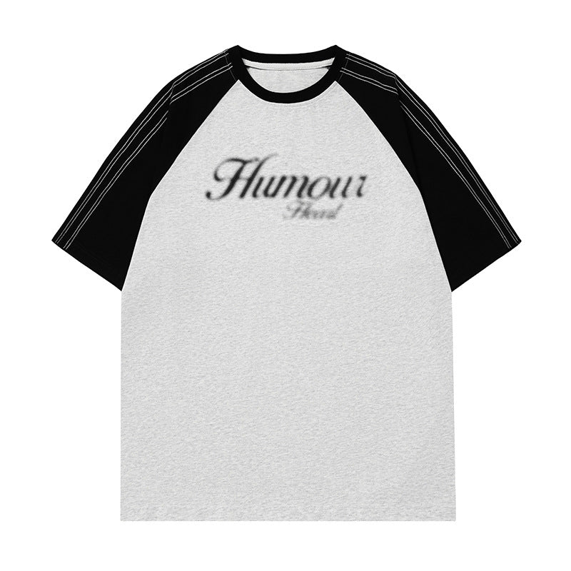 Retro Contrast Color Bright Line Raglan Sleeve Short Sleeve T-shirt Men's Summer New