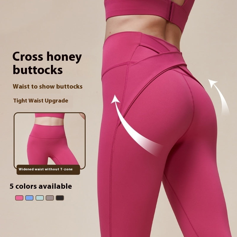 Cross Hip Lifting And Waist-slimming Upgrade High Waist Peach Sports Yoga Pants null