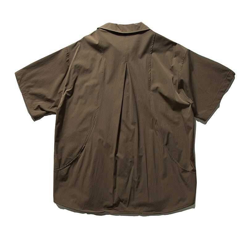 Japanese Style Hidden Zipper Design Pocket Short Sleeve Shirt