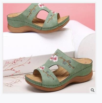 Flower Embroidered Sandals Wedge Heel Plus Size Women's Slippers null