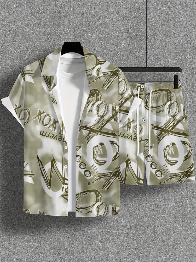 Trendy Wild Printed Men's Simplicity Short Sleeve Shirt Outfit