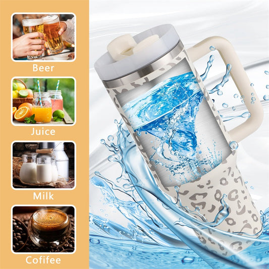 40oz Straw Coffee Mug With Handle Portable Car Stainless Steel Water Bottle Large Capacity Travel Bisphenol A Free Mug null