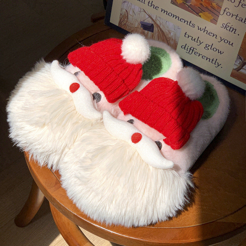 Cute Christmas Santa Claus Home Slippers Winter Warm Indoor Non-slip Floor Plush Shoes For Women null