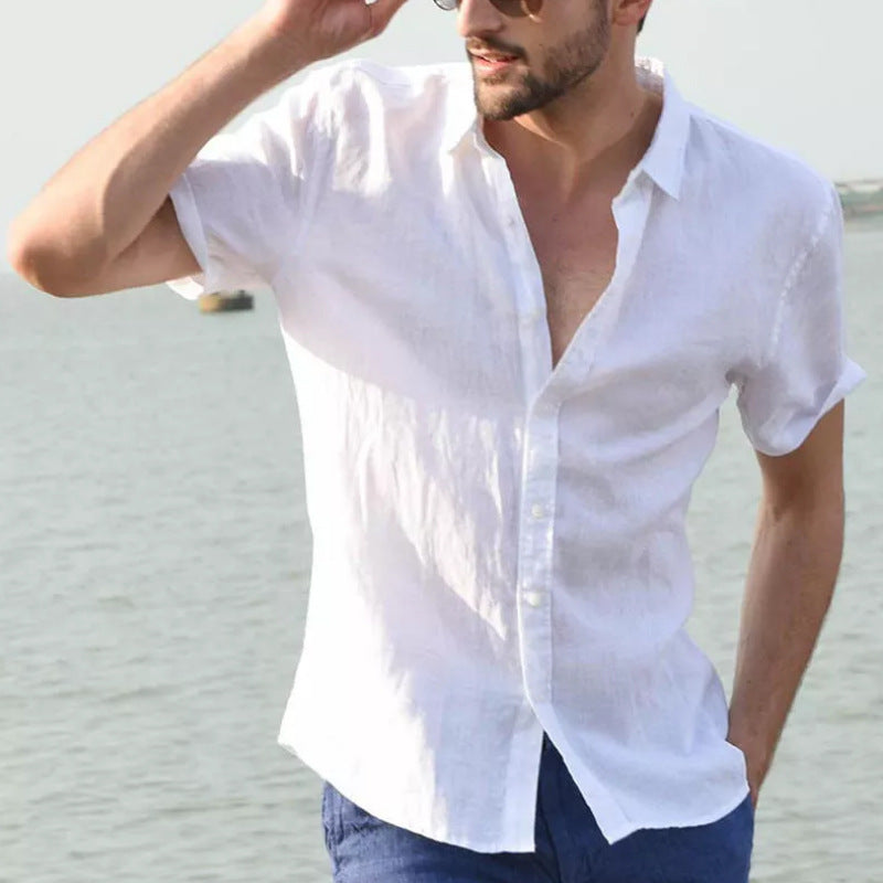 Summer Short-sleeved Shirt Casual Button Tops Men Clothing null