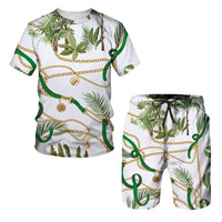 Chain Pattern Short Sleeve Digital Printed T-shirt Short Sleeve Suit