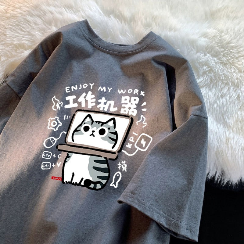 Short-sleeved T-shirt Men's Loose Plus Size Crew Neck Trendy Printing