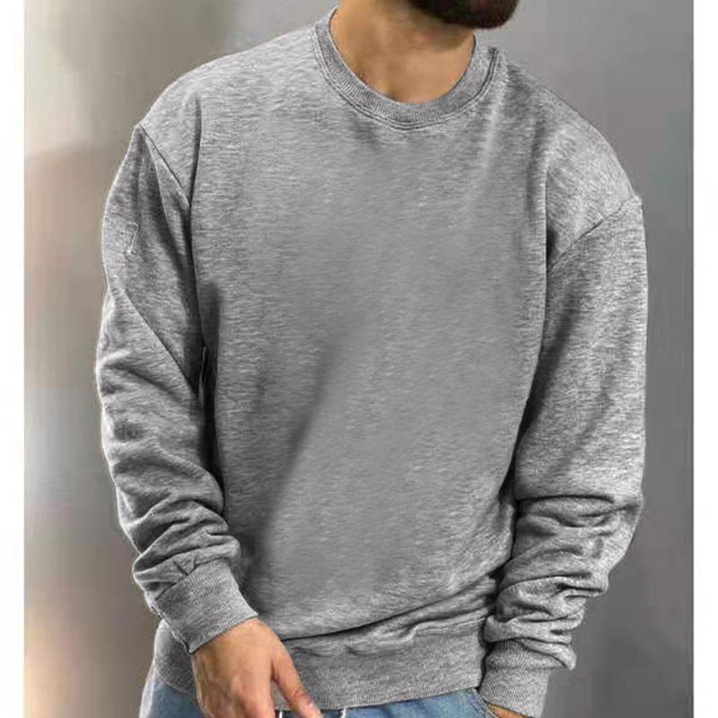 Men's New Solid Color Long Sleeve Sports Sweater Simple Casual null