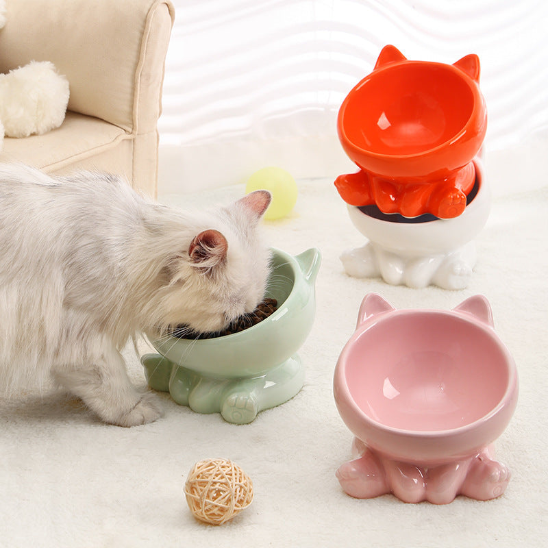 Ceramic Cat Bowl Cat Bowl Cat Food Bowl Neck Guard Oblique Mouth Dog Bowl Pet Bowl null