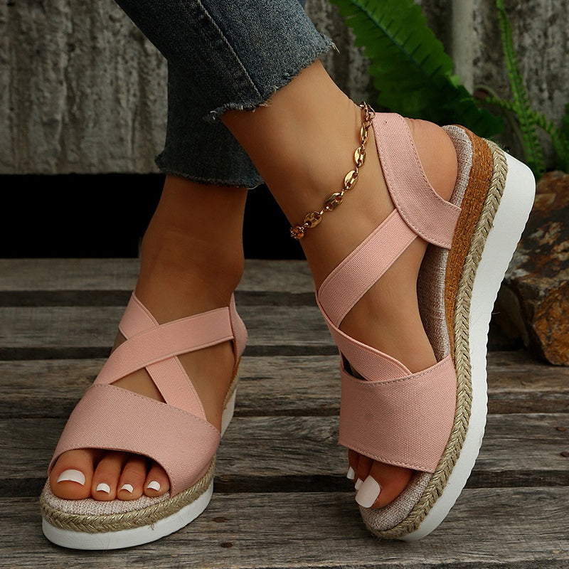 Wedge Sandals For Women Cross-strap Platform Gladiator Hemp Heel Shoes Summer null