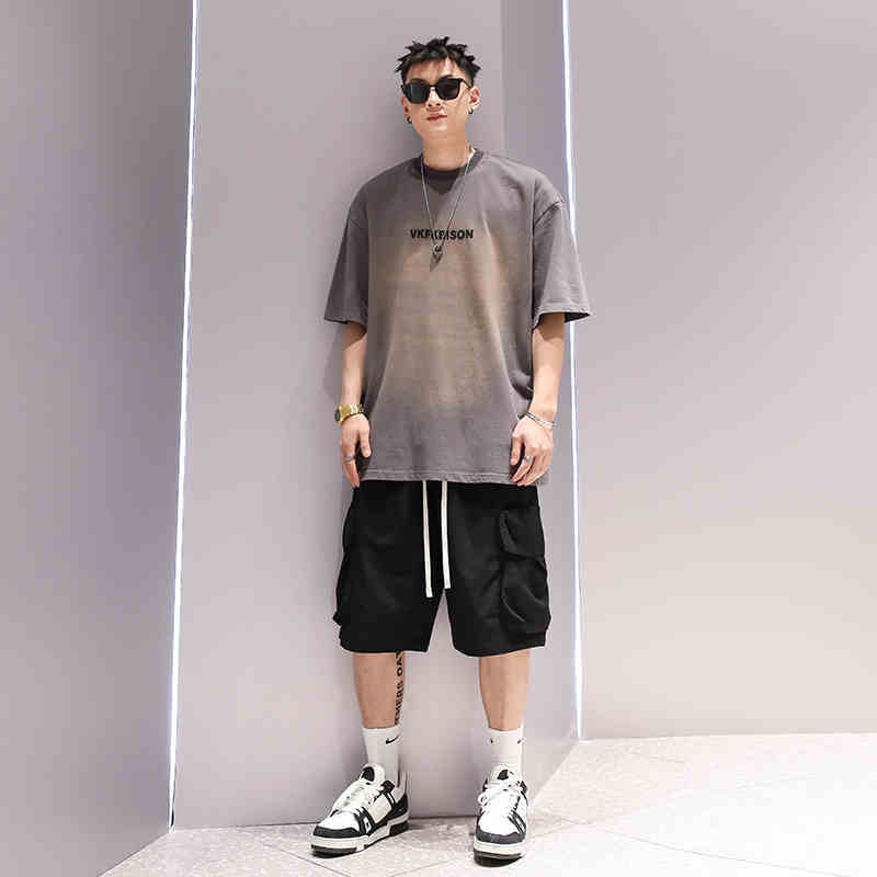 Gradient Washed Fashionable T-shirt Men's Fashion Couple Short Sleeve