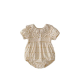 Big Lace Lapel Heart Printing Short Sleeved Kazakhstan Young Baby Girl Onesie Jumpsuit