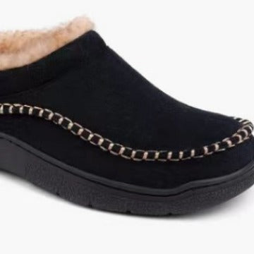 Mens Home Slippers With Non-Slip Warm Fleece-Lined Suede Upper