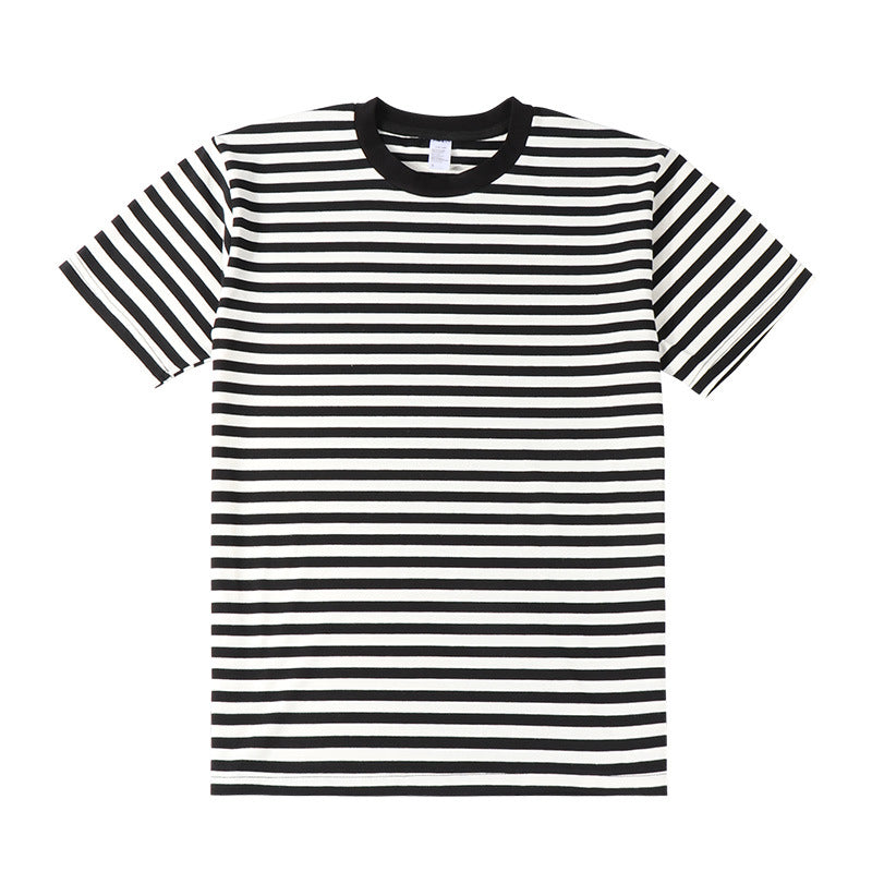 Striped Short Sleeve Simple Men's Versatile T-shirt Loose Top Half Sleeve Slim Striped Navy Skirt