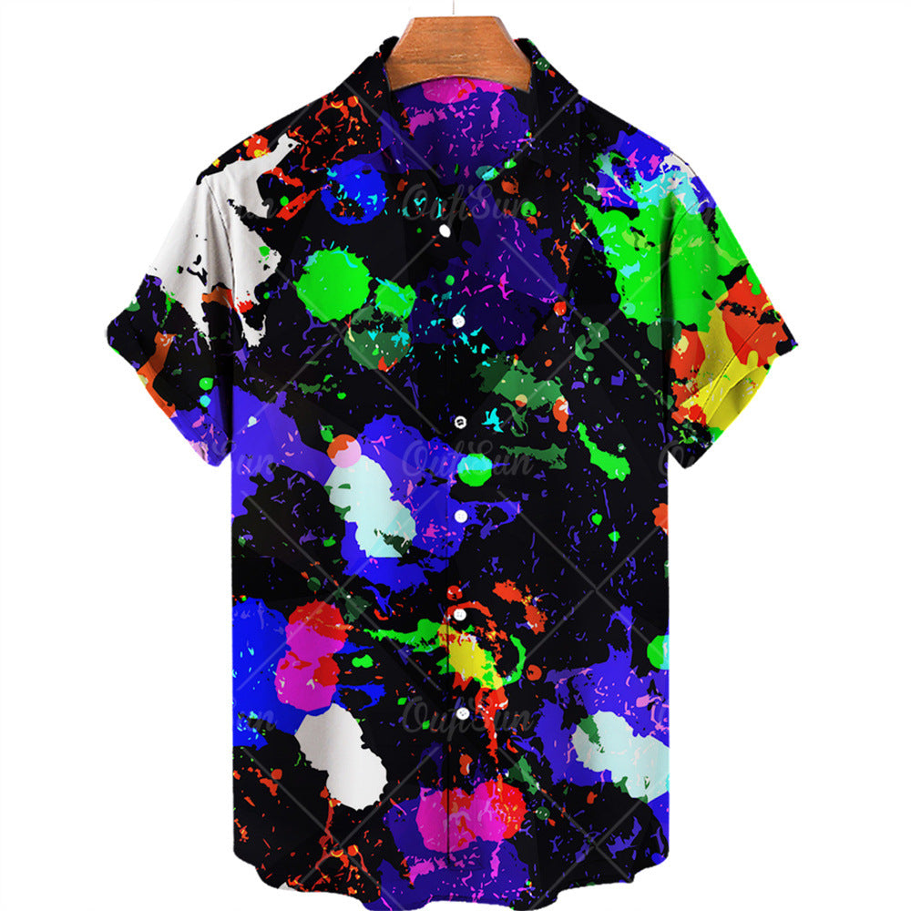 Lapel Hawaiian Shirt Plus Size Men's Digital Printing Men's Short Sleeve