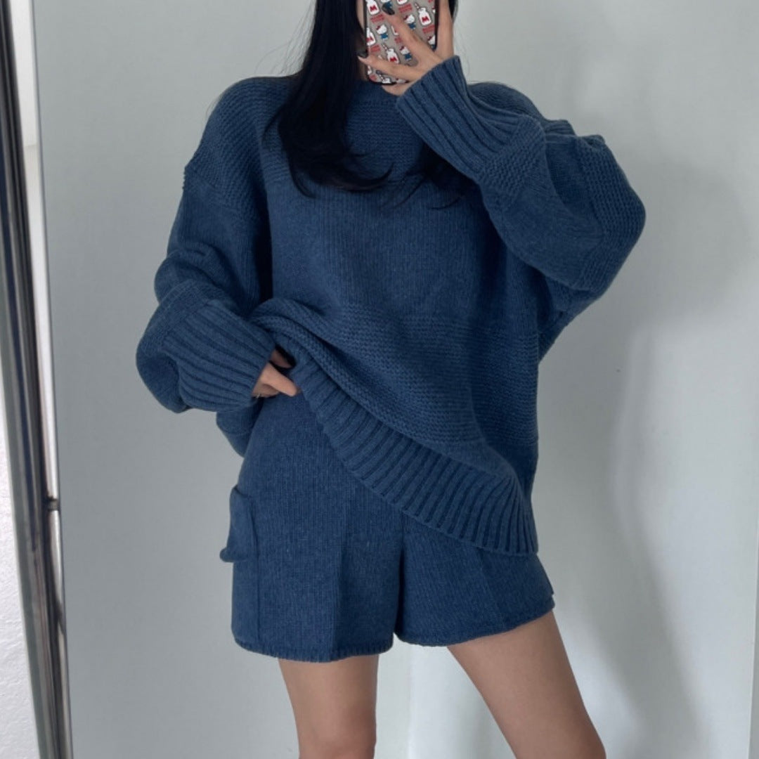 Fit Long Sleeve Sweater High Waist Wide Leg Shorts null