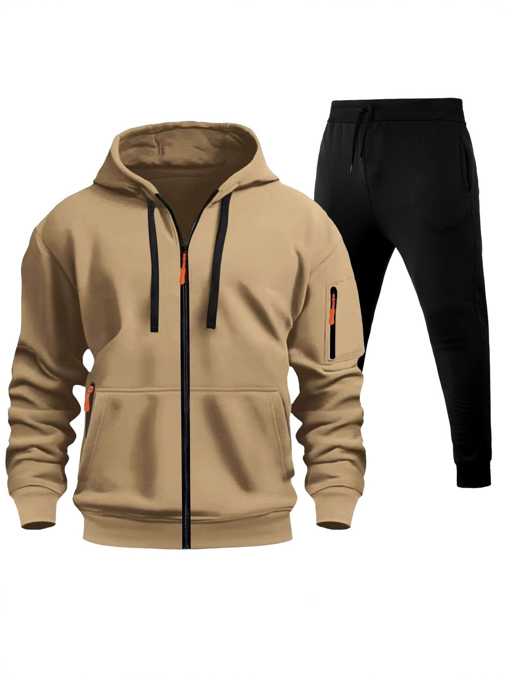 Men's Sports Hoodie Zip-up Multi-pocket Casual Hoodie Set