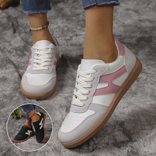 New Colorblock Lace-up Flats Shoes Fashion Round Toe Slip On Casual Shoes For Women null