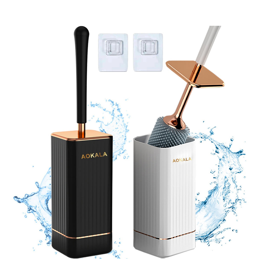 Aokala Toilet Brush And Holder, Elegant Toilet Bowl Brush Set with Ergonomic Long Handle, Modern Bathroom Decor Cleaning Accessories, Durable, Deep Cleaning Christmas Gifts/Halloween Gifts! - Black & White