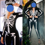 Skeleton Digital Women's Printed Wear Tight Long Sleeve Jumpsuit